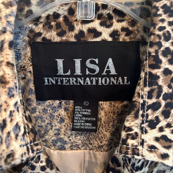 Lisa International Double Breasted Leopard Trench Coat size L - Picture 3 of 5